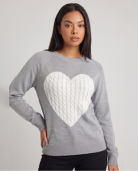 Serafina | Women's Heart Motif Crew Neck Jumper Grey