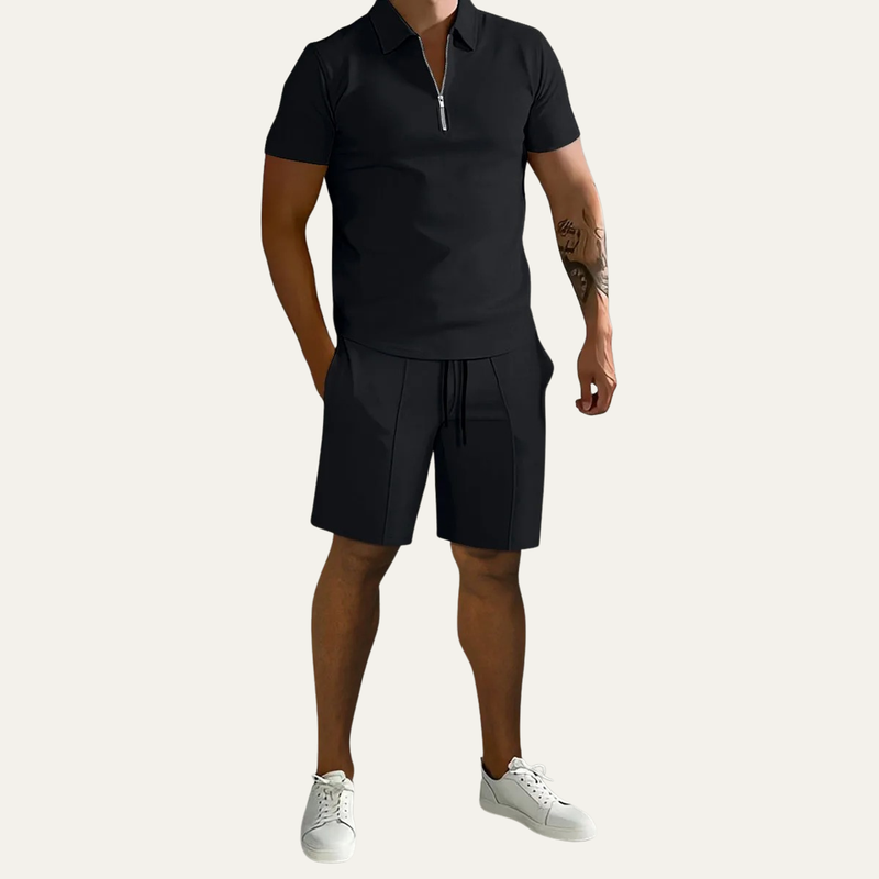 Dominic polo and shorts set in Black