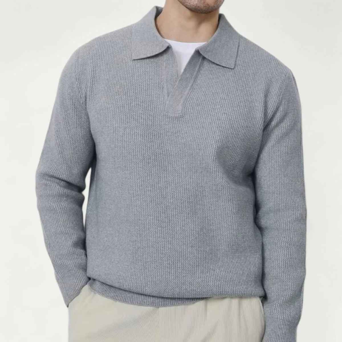 Enzo | Men's Knitted Long Sleeve Open Collar Polo Jumper