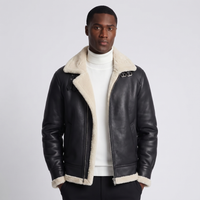 Haverford | Men's Sherpa Lined Leather Jacket Black Cream Collar