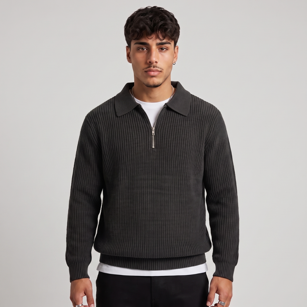 Montgomery | High Collar Slim Fit Half Zip Jumper