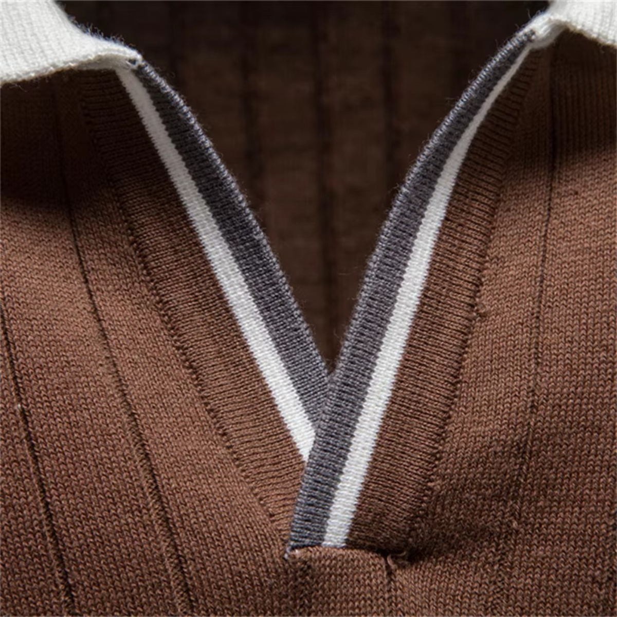 Heath | Ribbed Knit Short Sleeve Polo Shirt