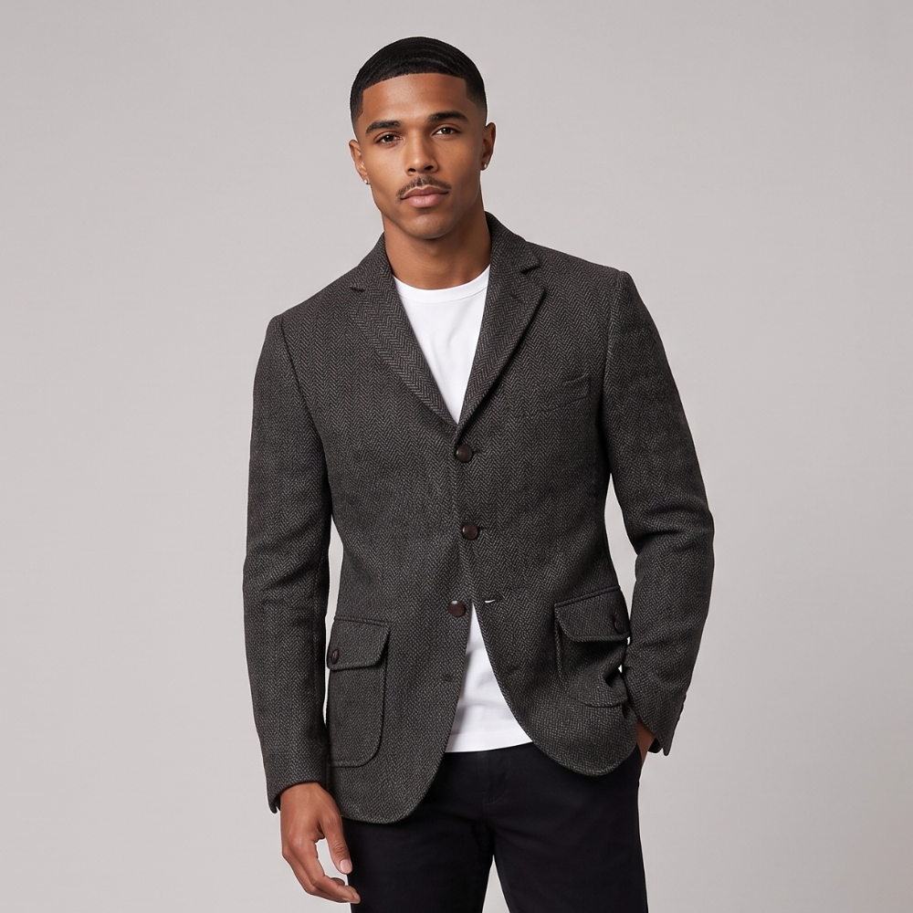 Lucian | Single Breasted Fishbone Tweed Blazer