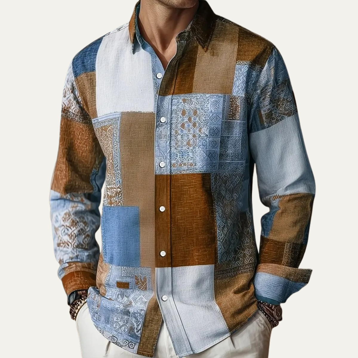 Finn | Colour Block Patchwork Button Up Shirt