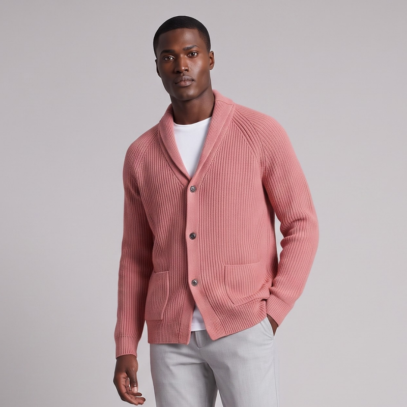 Garrick | Men's Casual Cable Knit Cardigan Rose
