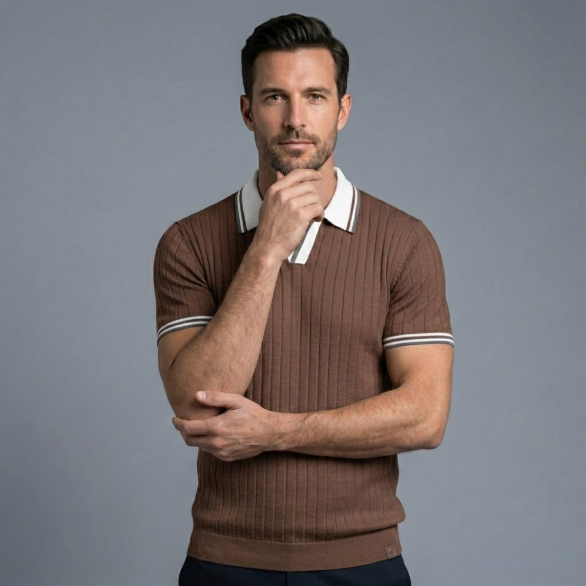 Heath | Ribbed Knit Short Sleeve Polo Shirt