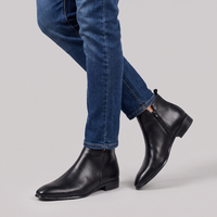 Caxton | Men's Black Leather Chelsea Ankle Boots Zip