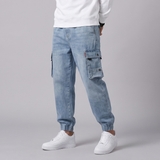 Bramwell | Men's Cargo Jeans Light Blue Tapered Jogger