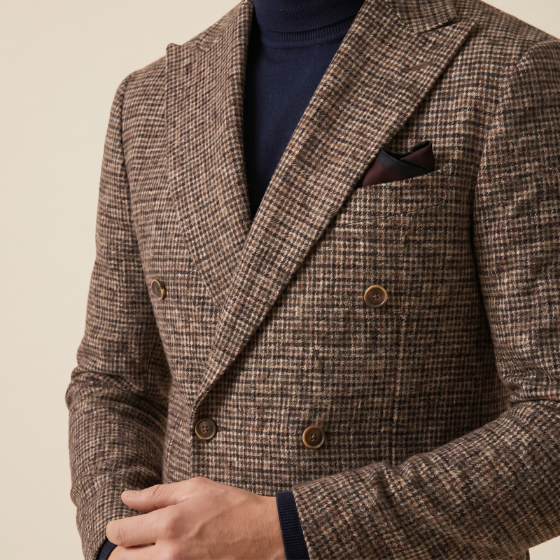 Falconer suit herringbone tweed texture detail