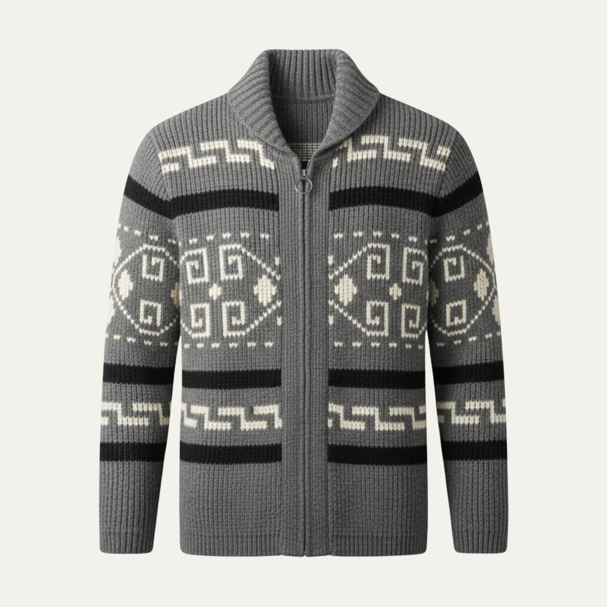 Marlon | Button Up Jacquard Knit Shawl Collar Cardigan