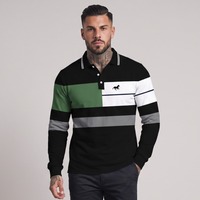 Dane | Men's Striped Colour Block Polo Shirt Black Green White