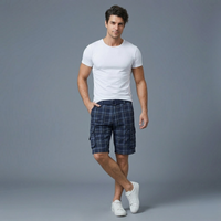 Glenn Plaid Cargo Shorts Navy Blue