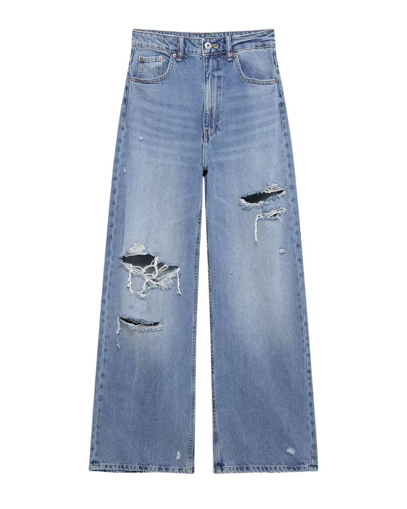 Abigail | High Waist Wide Leg Distressed Jeans