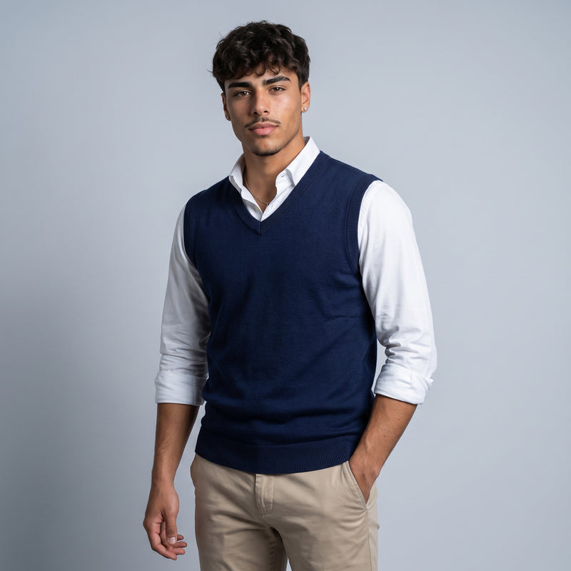 Moses Men's Classic V Neck Knit Gilet Navy Blue
