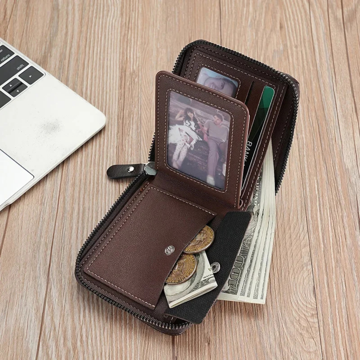 Edmund | Genuine Leather RFID Zip Wallet with Coin Pocket for Men