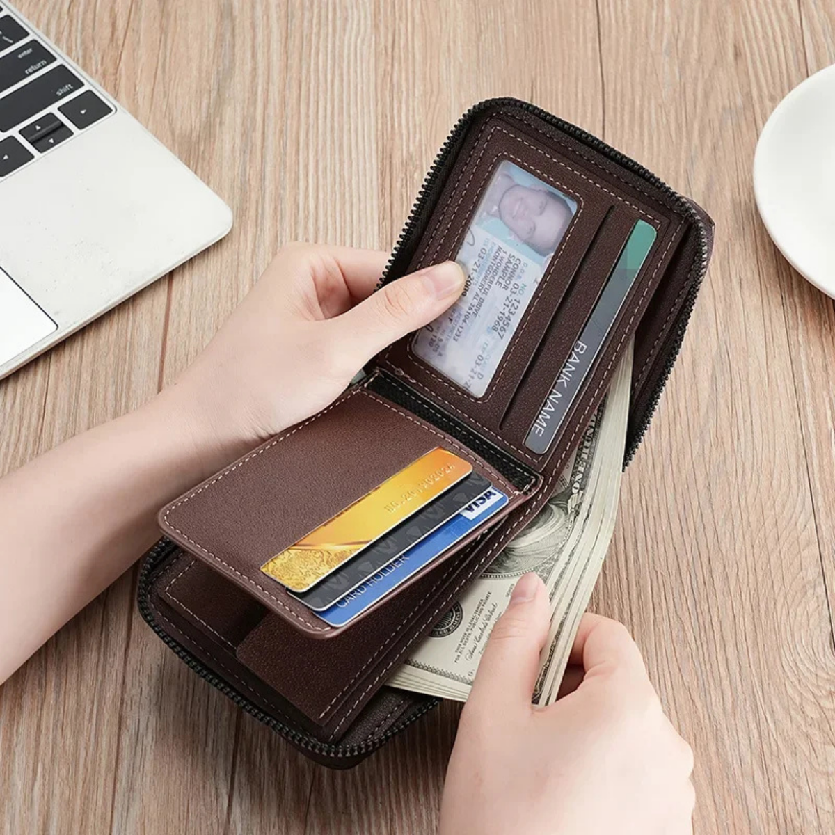 Edmund | Genuine Leather RFID Zip Wallet with Coin Pocket for Men