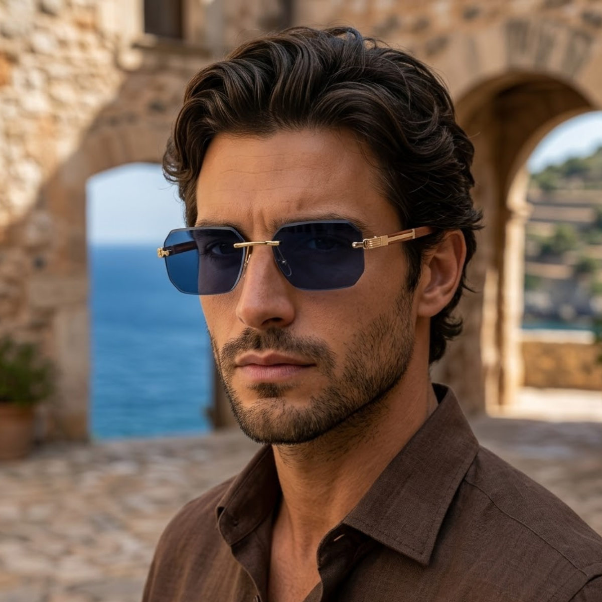 George | Vintage Rimless Sunglasses with UV Protection