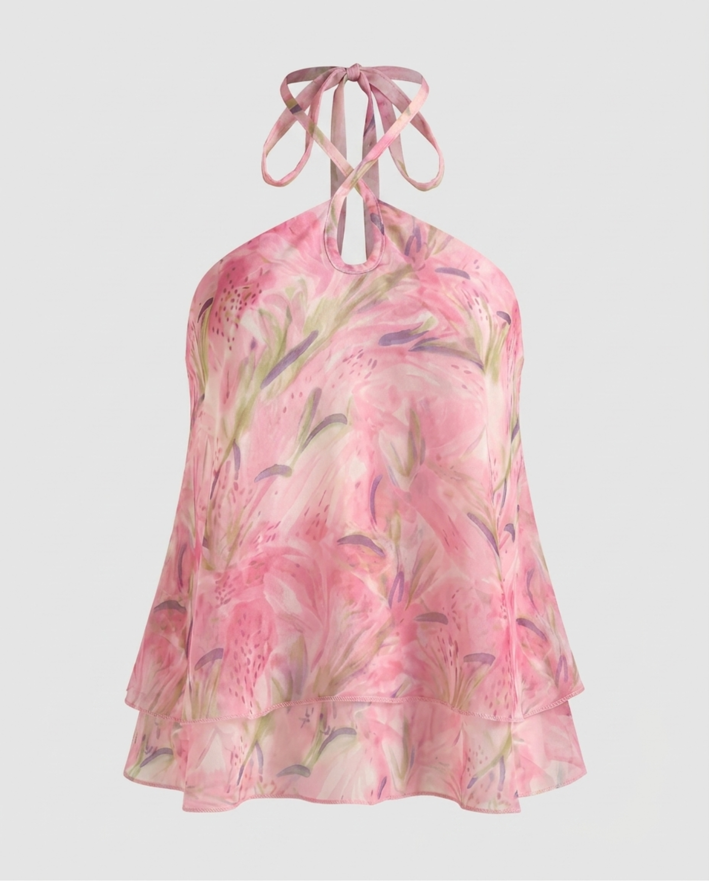 Lena | Floral Chiffon Ruffle Halter Top