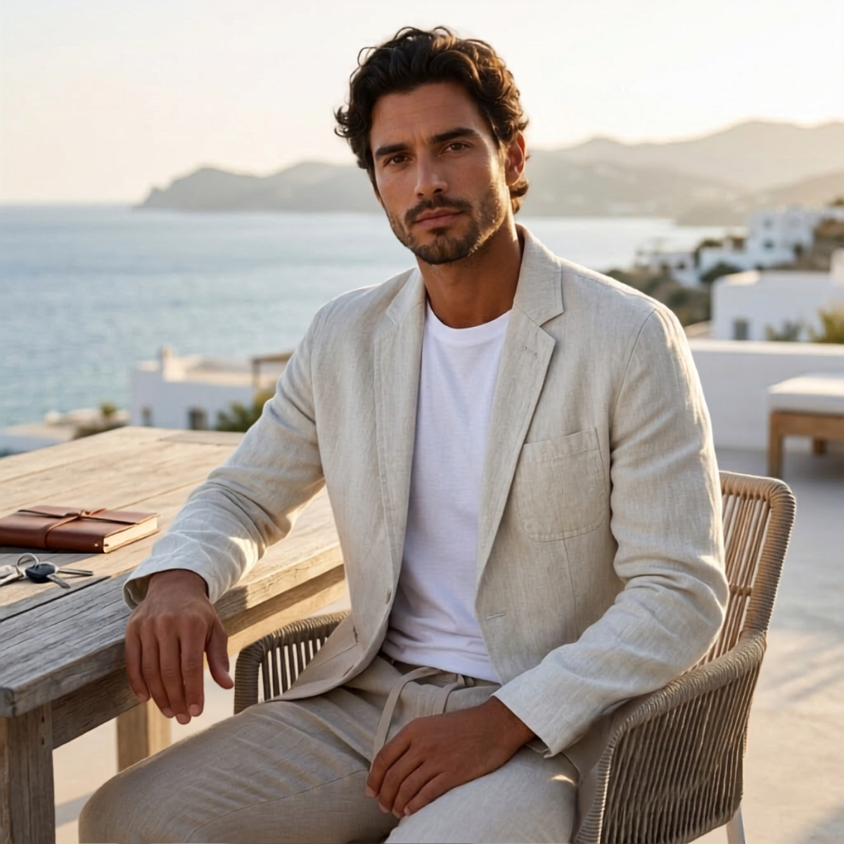 Maximilian summer linen blazer detail