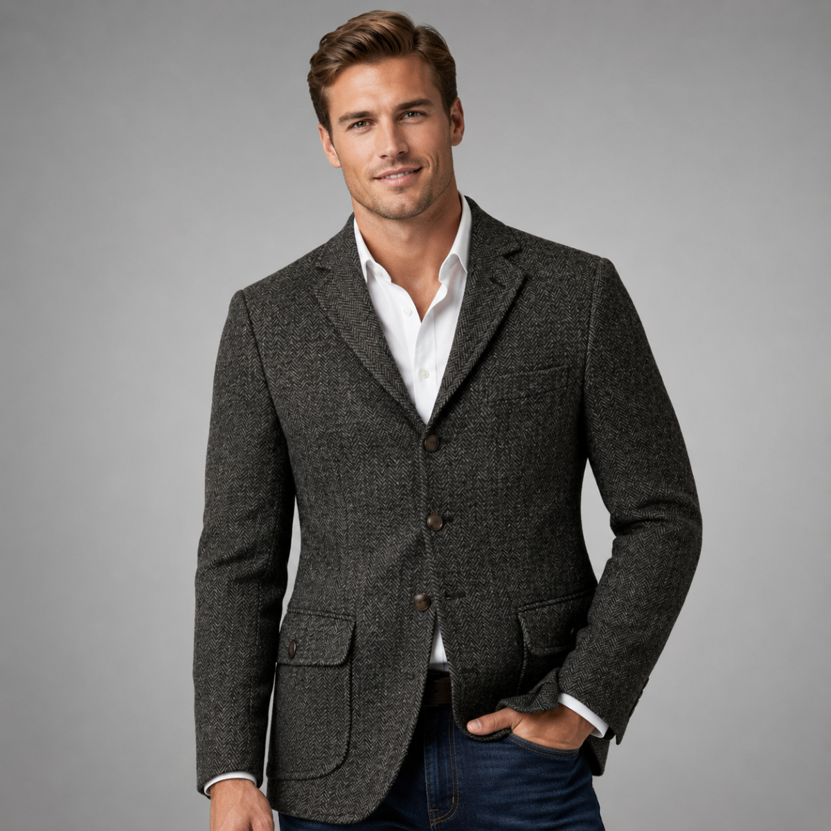 Lucian | Single Breasted Fishbone Tweed Blazer