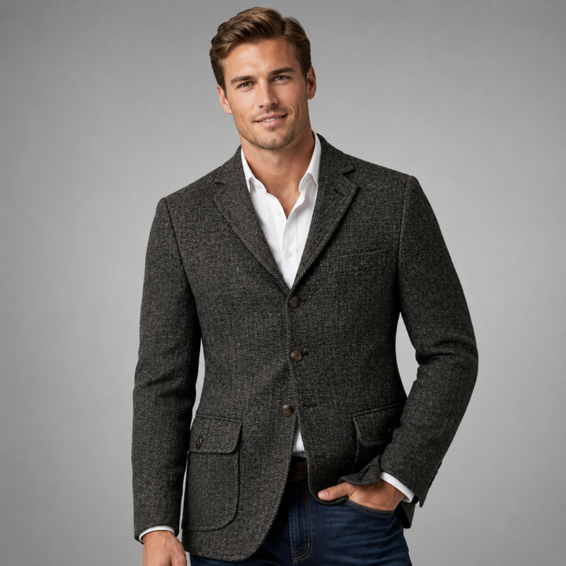 Lucian | Single Breasted Fishbone Tweed Blazer