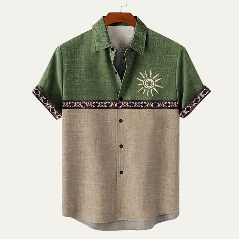 Kane | Retro Patchwork Short Sleeve Button Up Summer Shirt