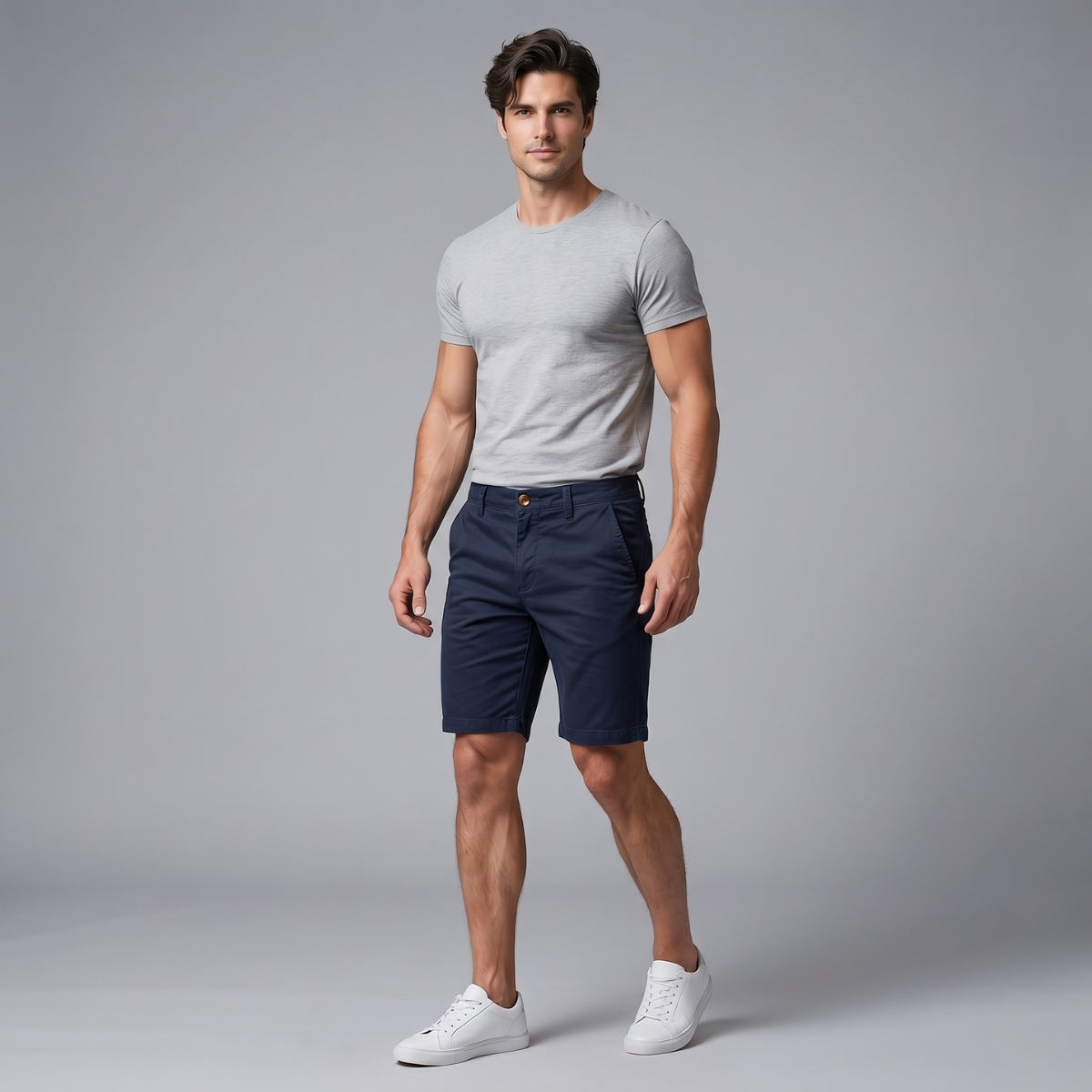 Giles Cotton Casual Shorts Navy Blue