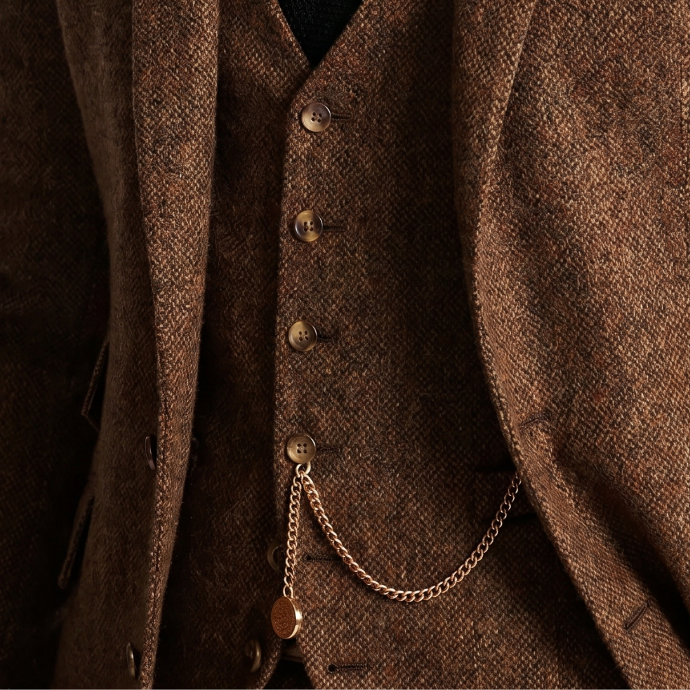 Carrick three piece tweed suit tailoring detail