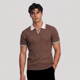 Heath | Ribbed Knit Short Sleeve Polo Shirt