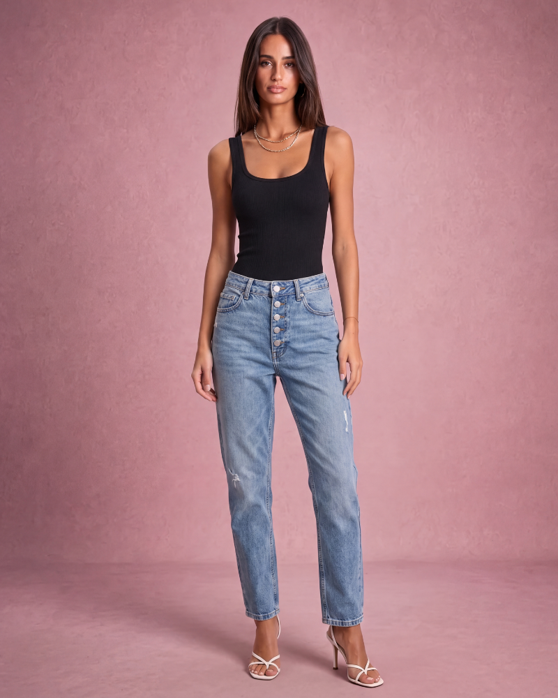 Lucy | Scoop Neck Ribbed Cotton Tank Top