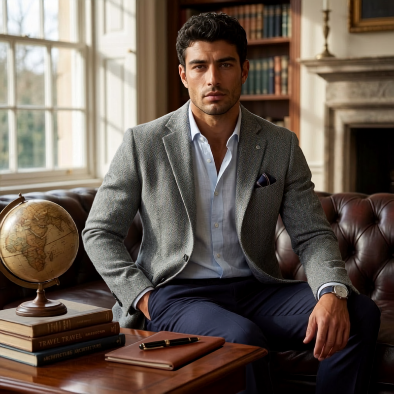 Maddox | Single Breasted Herringbone Wool Tweed Blazer