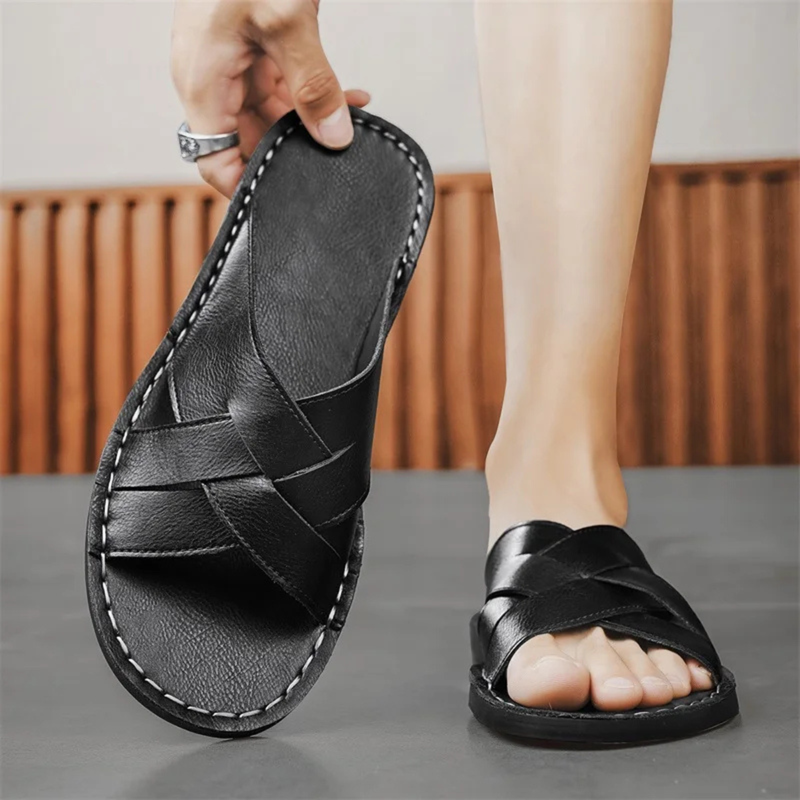 King | Open Toe Casual Leather Slide Sandals