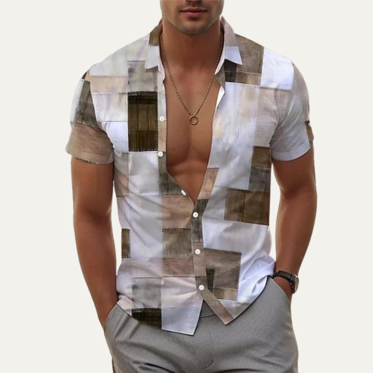 Jorge | Patchwork Short Sleeve Button-Up Summer Shirt