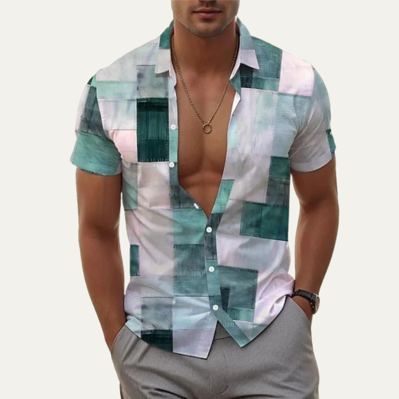 Jorge | Patchwork Short Sleeve Button-Up Summer Shirt