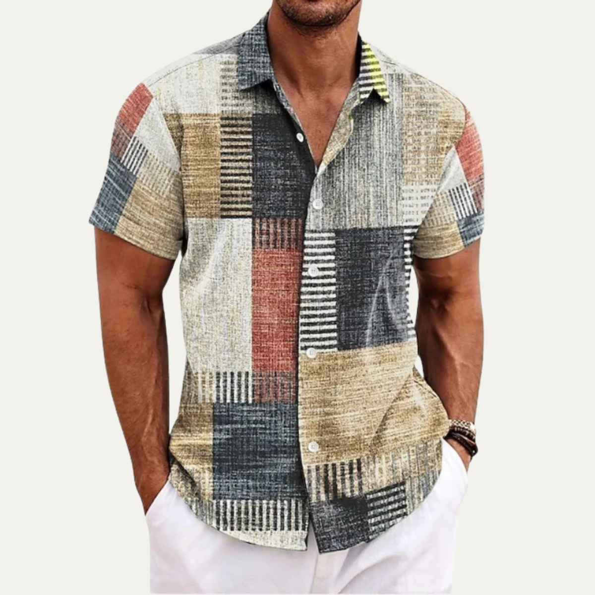 Jorge | Patchwork Short Sleeve Button-Up Summer Shirt