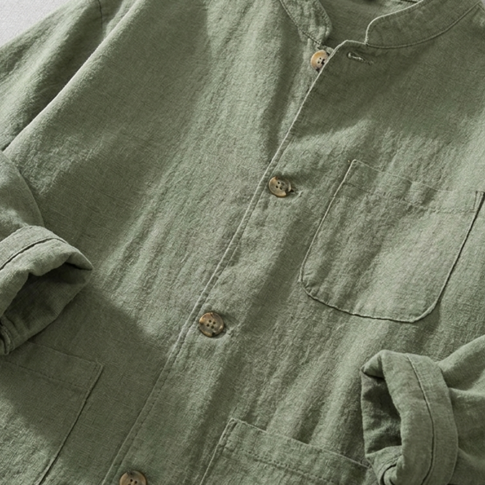 Ingram linen shirt jacket detail view 7