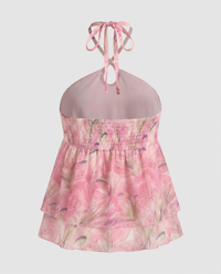 Lena | Floral Chiffon Ruffle Halter Top