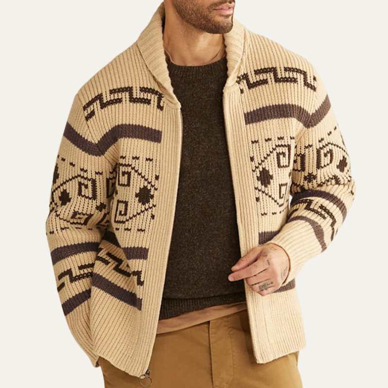 Marlon | Button Up Jacquard Knit Shawl Collar Cardigan