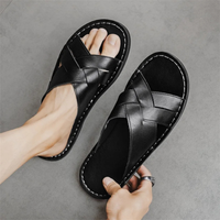 King | Open Toe Casual Leather Slide Sandals