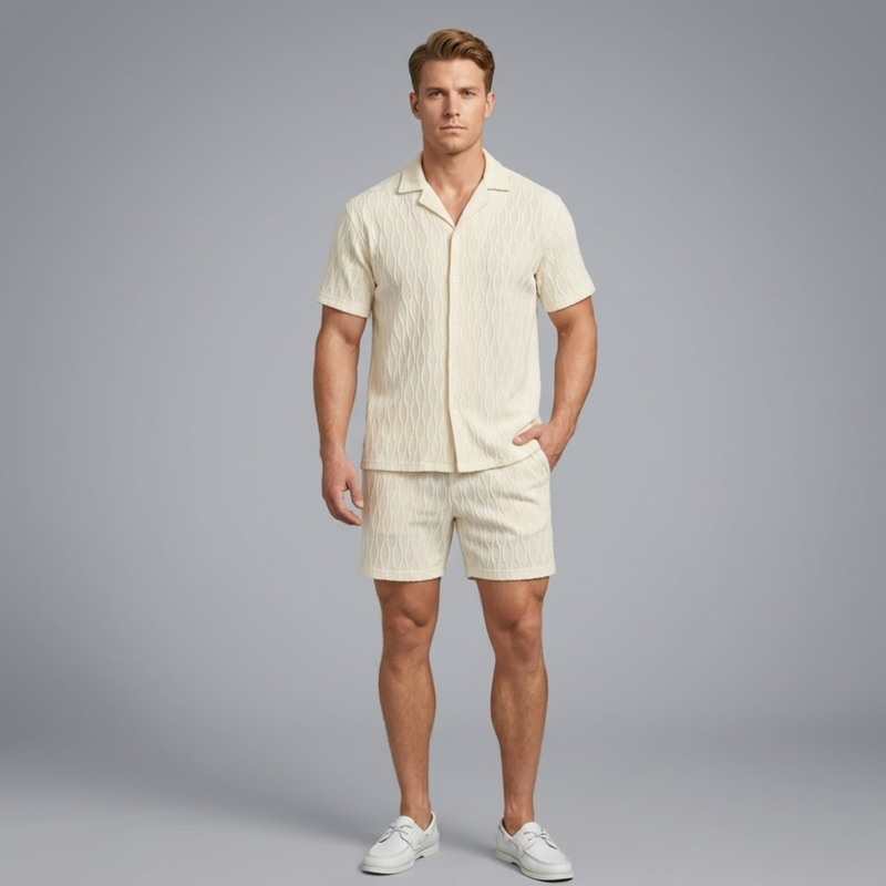 Bennett | Men's Textured Knit Co Ord Shirt and Shorts Set