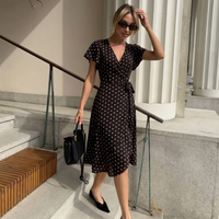 Odette polka dot midi dress flutter sleeve detail