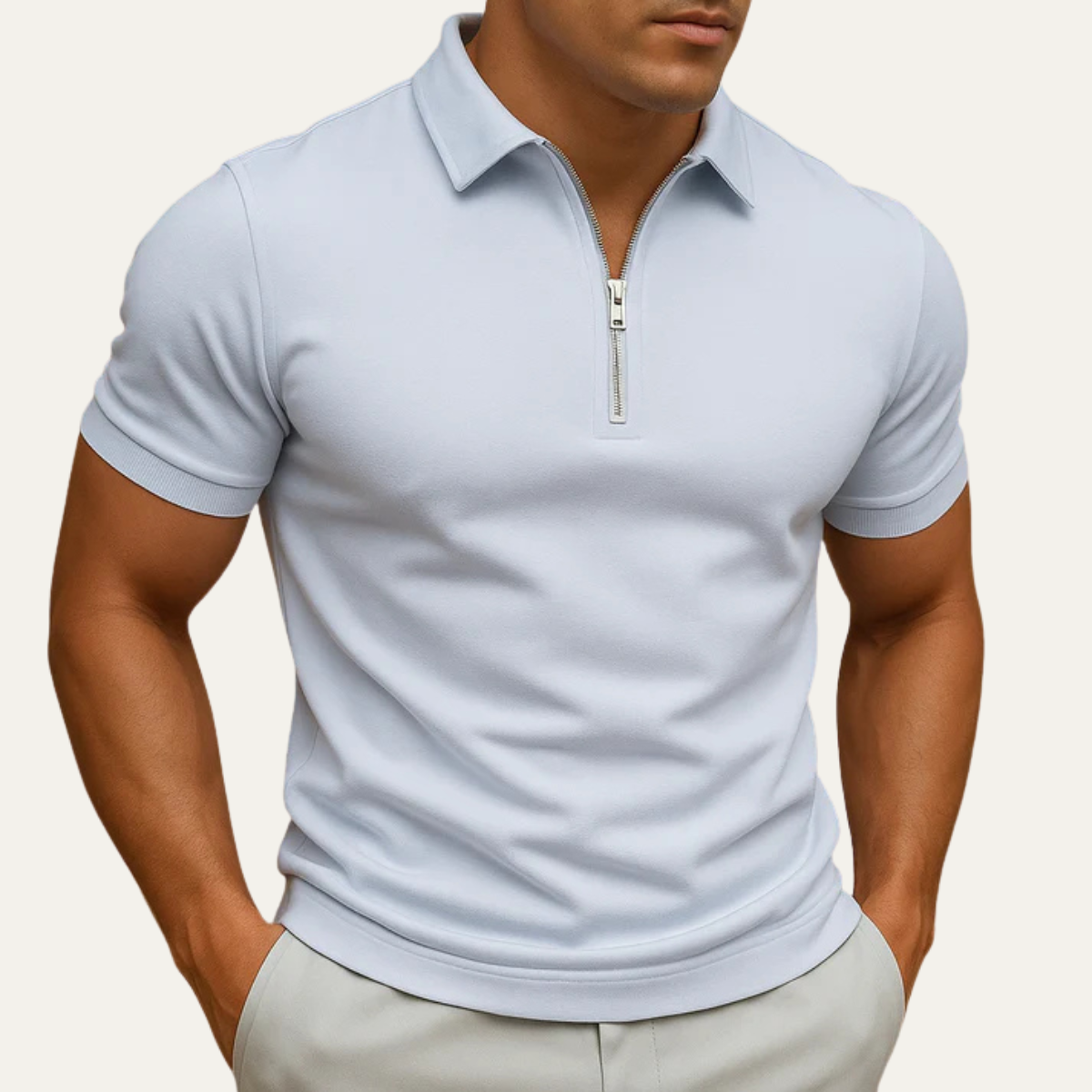 Corbin zip polo Bluish White