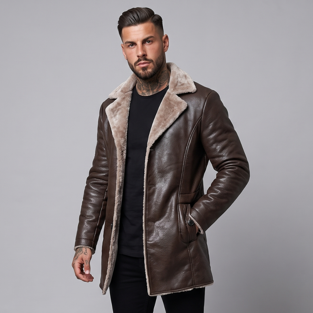 Hartley | Men's Sherpa Lined Leather Jacket Black
