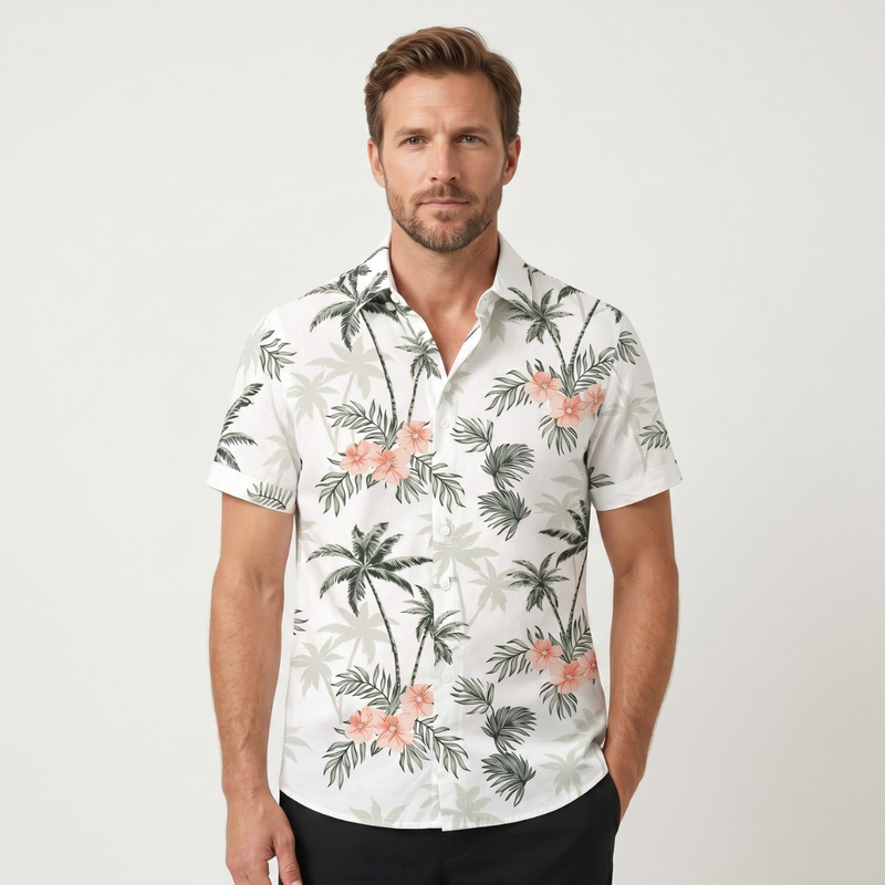 Ignatius | Palm Tree Print Short Sleeve Summer Shirt for Men
