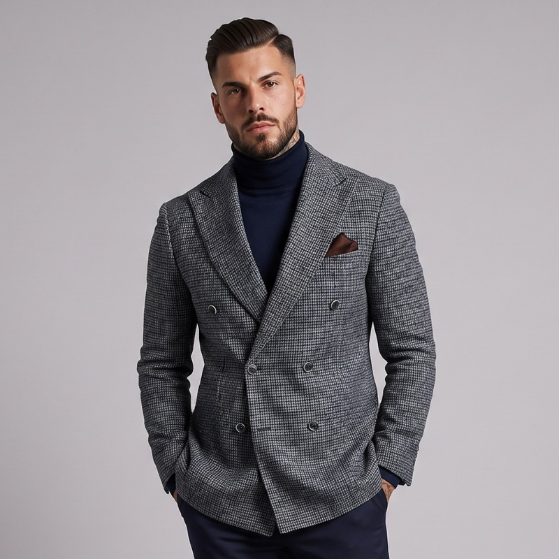 Mack | Slim Fit Double Breasted Houndstooth Tweed Blazer