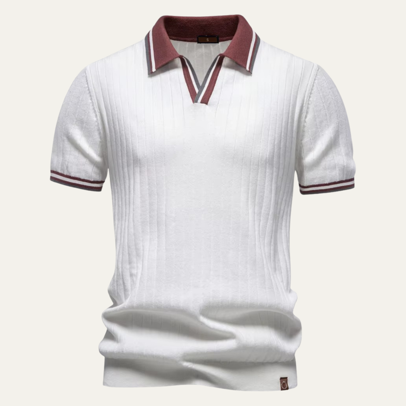 Heath | Ribbed Knit Short Sleeve Polo Shirt