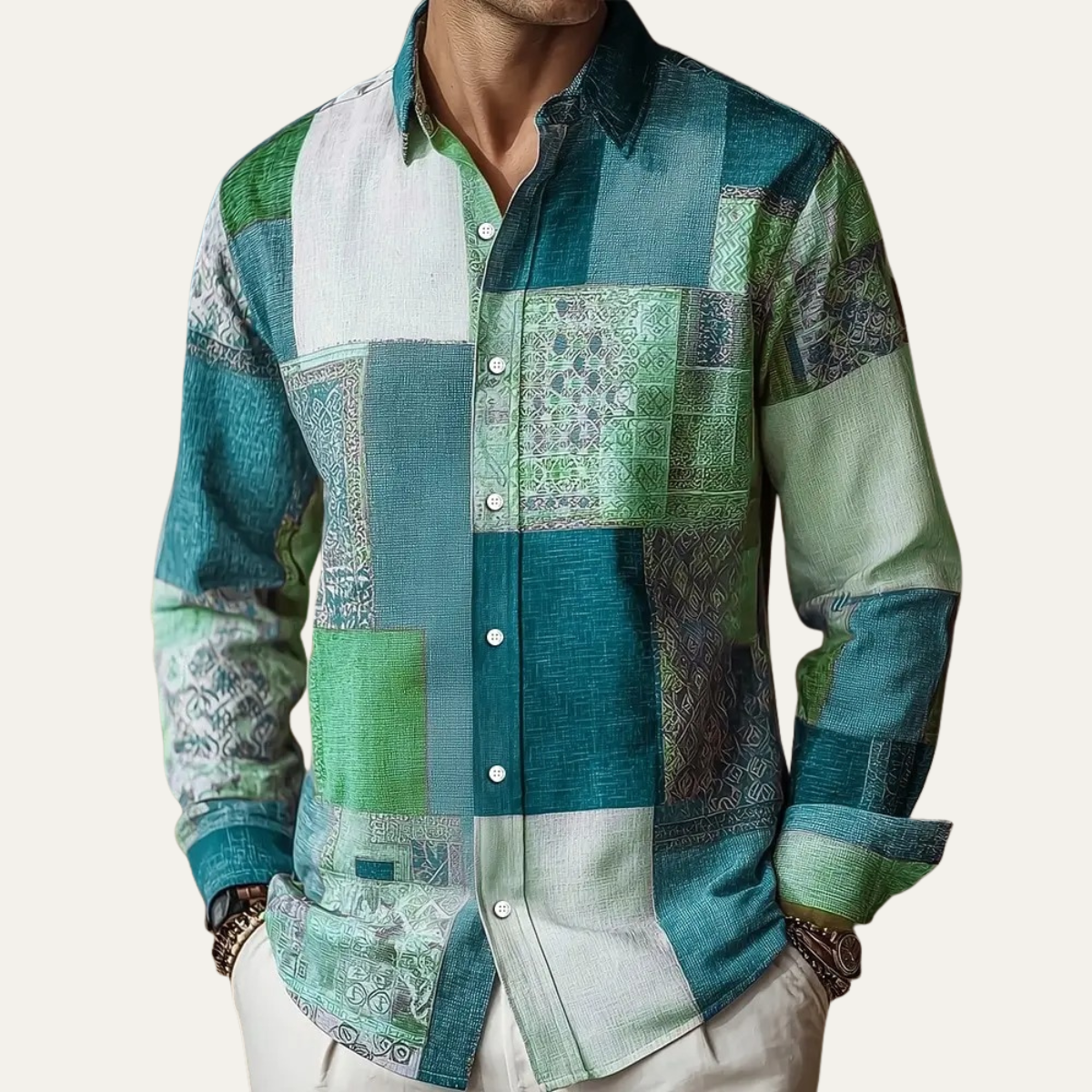 Finn | Colour Block Patchwork Button Up Shirt