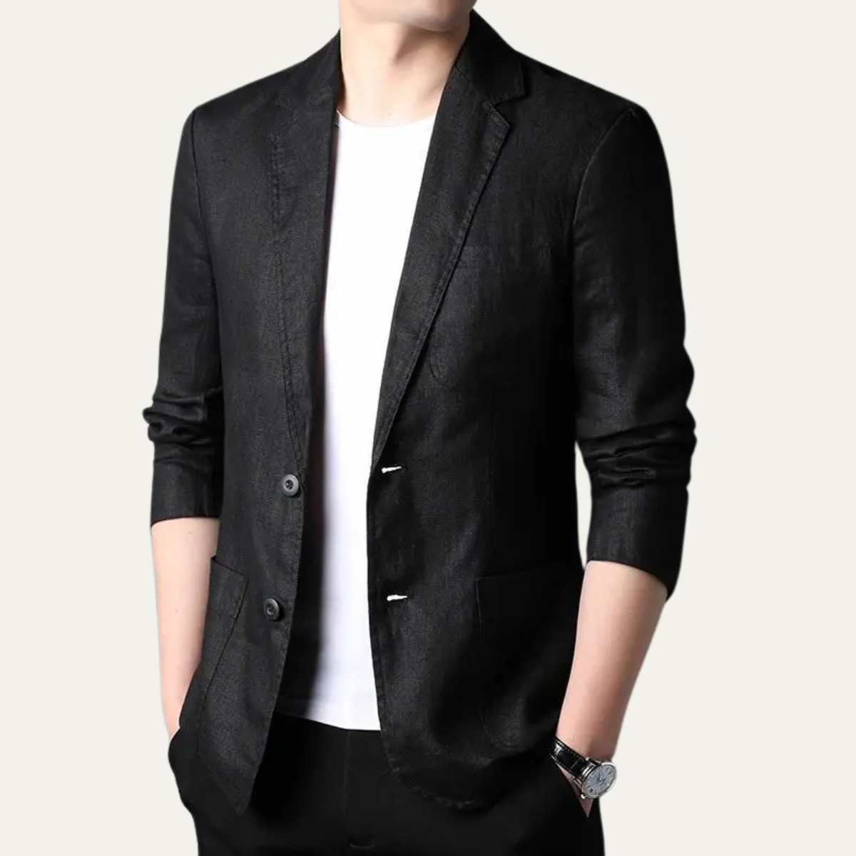 David textured blazer Black