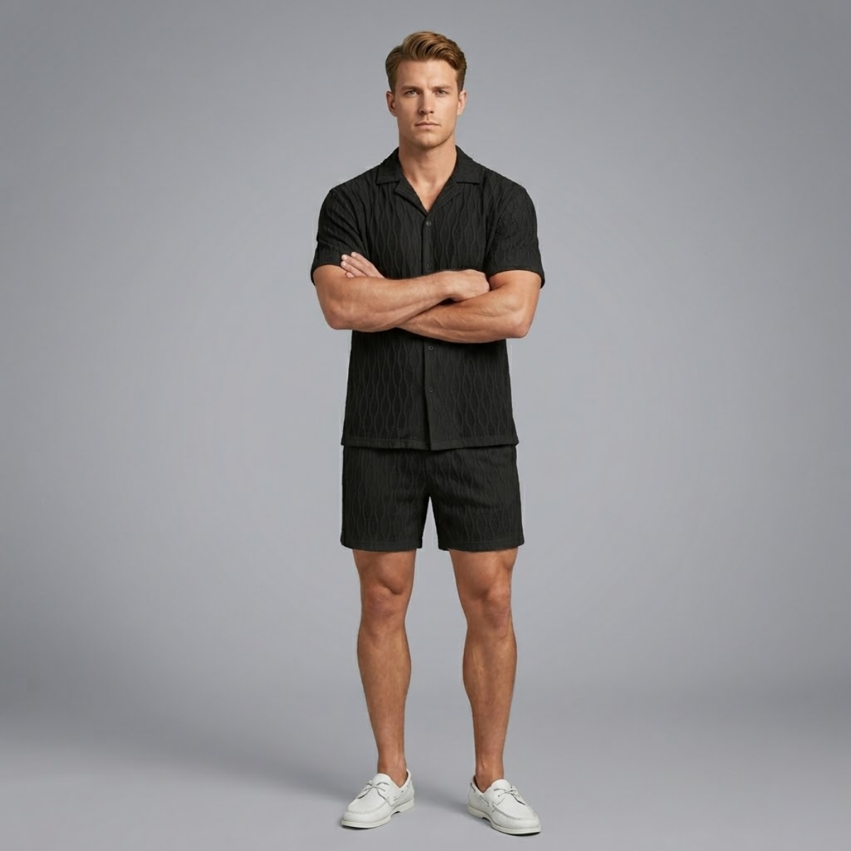 Bennett | Men's Textured Knit Co Ord Shirt and Shorts Set