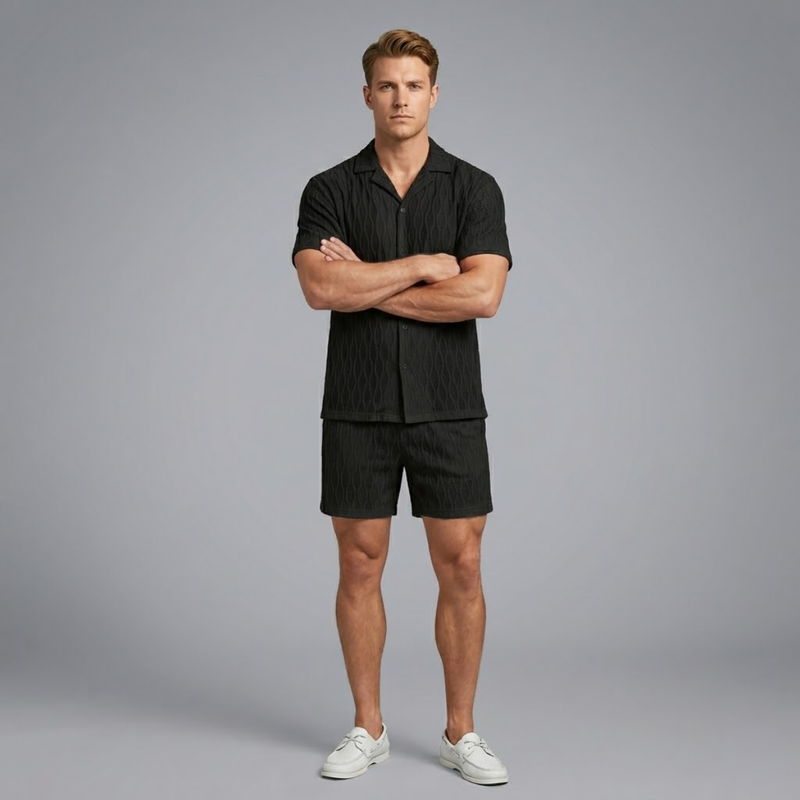 Bennett | Men's Textured Knit Co Ord Shirt and Shorts Set